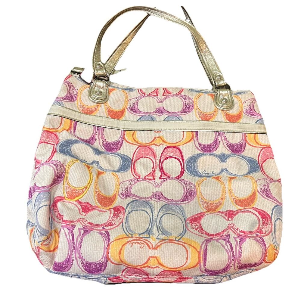 Coach Poppy Dream C Tote Multicolor with Gold Metallic Leather Trim Y2K - Picture 2 of 16